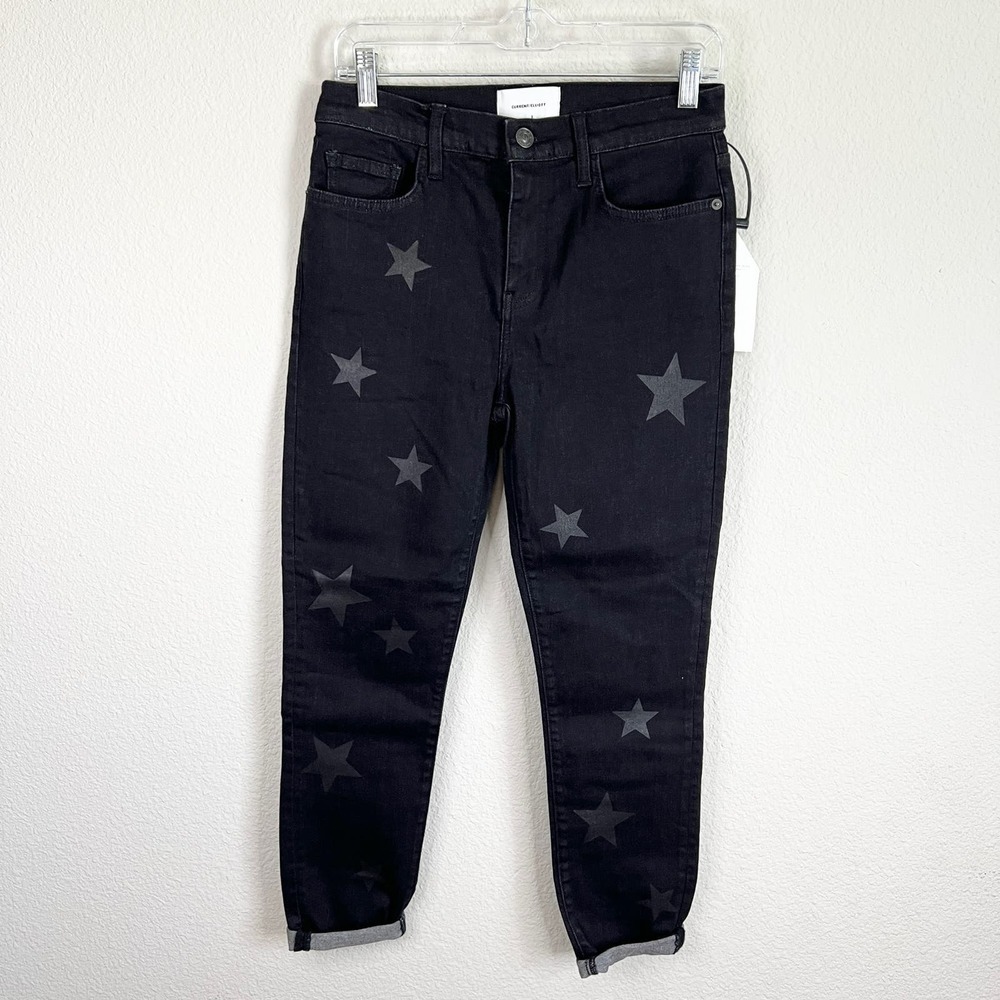New Current/ Elliott The Stiletto Jean Women's 28 Black Star Print High Rise